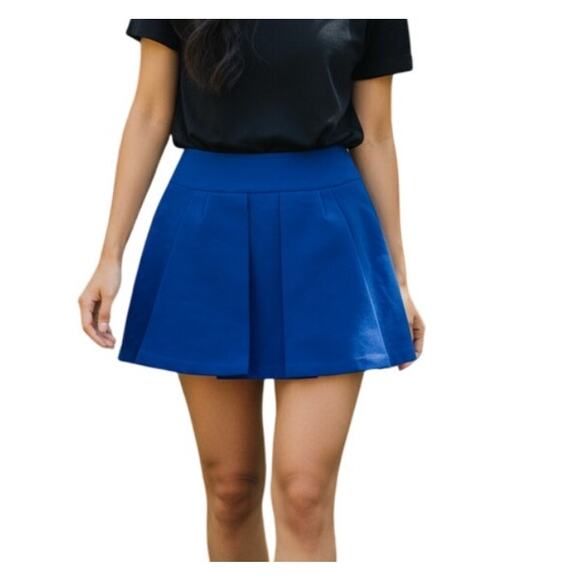 Pixley Women's Small Solid Cobalt Blue Selena Pleated Short Mini Zip Up Skirt - Picture 1 of 12